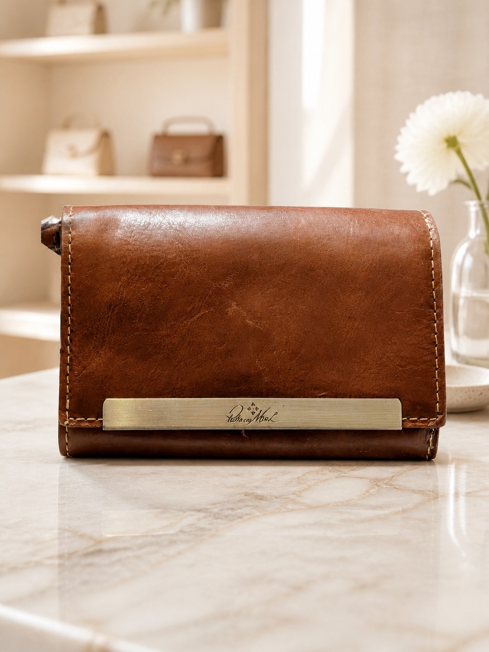 Patricia Nash Brown Leather Wallet with Brass Accent